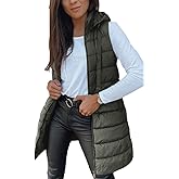 Veatzaer Women Long Vest Solid Color Sleeveless Hood Winter Puffer Vest Outwear