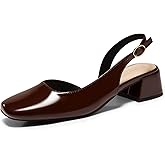 Coutgo Womens Chunky Low Heels D'Orsay Slingback Pumps Closed Square Toe Work Office Dress Shoes