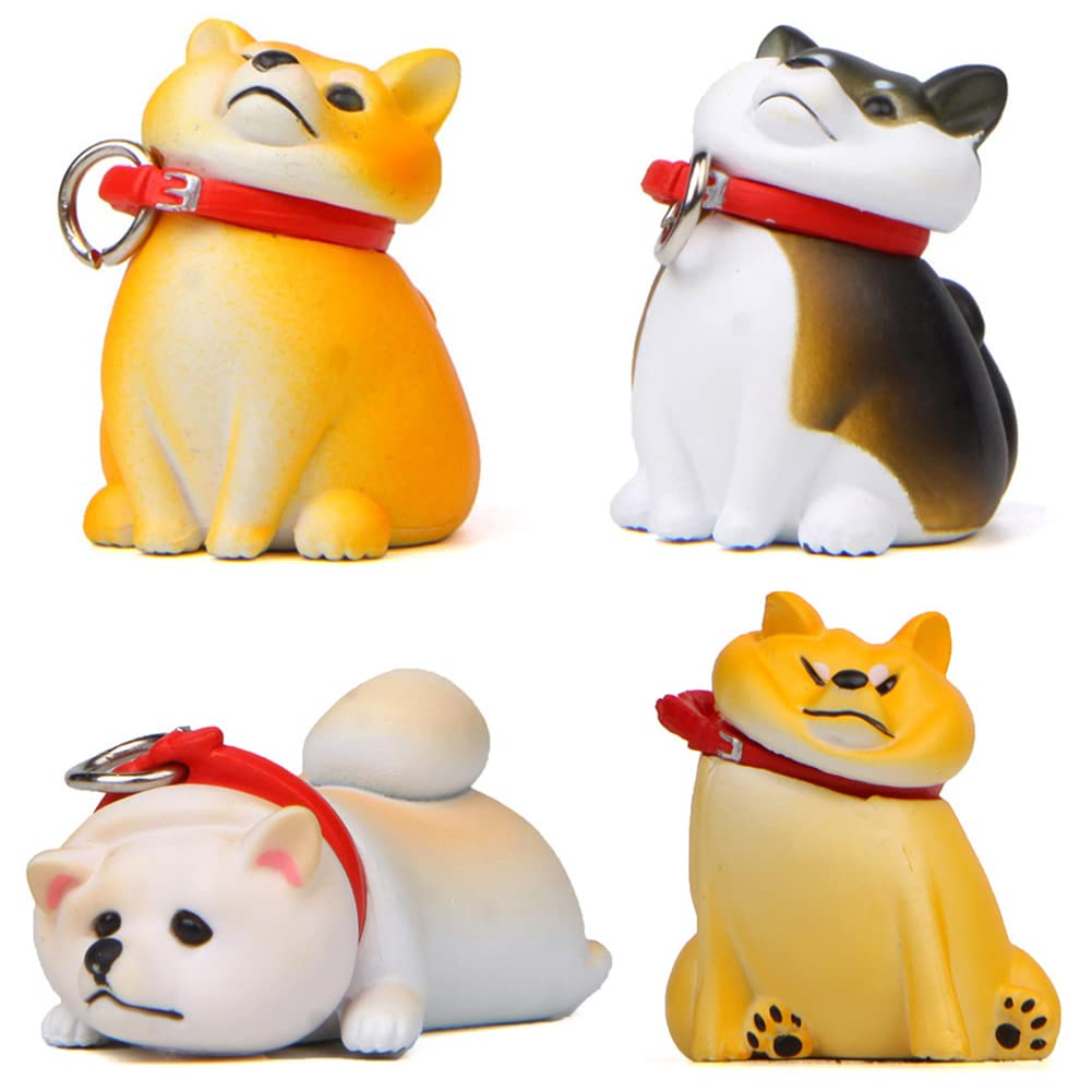 Mini Dog Figurine Cute Shiba Inu Ornaments Set Dog Cake Toppers Don't want to go Shiba Inu Statue Toy For Birthday Gift Educational Children Learning Toys (4 pieces)