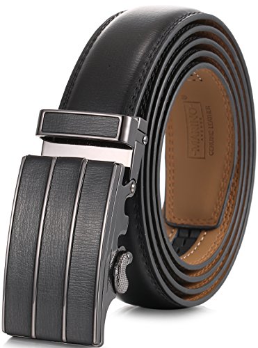 Marino Men's Genuine Leather Ratchet Dress Belt with Automatic Buckle, Enclosed in an Elegant Gift Box - Black - Style 145 - Custom: Up to 44" Waist