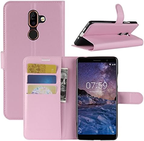 Nokia 7 Plus Case, Fettion Premium PU Leather Wallet Flip Phone Protective Case Cover with Card Slots and Magnetic Closure for Nokia 7 Plus Smartphone (Pink)