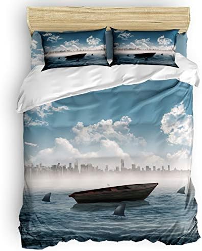 Bilagawa 最新アイテム 快適 子供用 掛け布団カバーセット 女の子用 男の子用 星条旗 ホワイトパターン 掛け布団カバー 枕カバー2枚 フラットシーツ1枚 寝具4点セット ベッドシーツセット ツイン 1枚