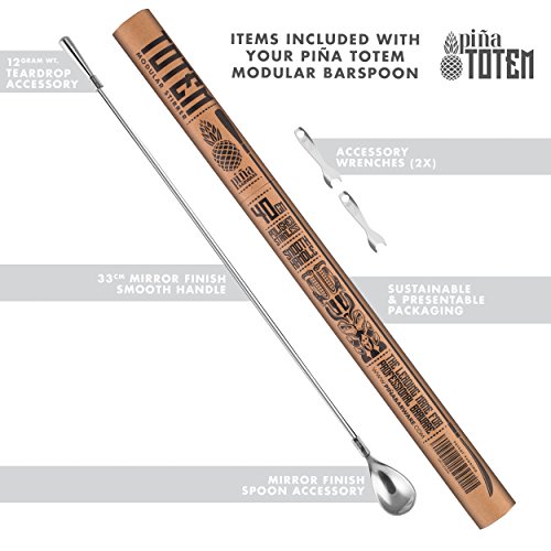Piña Barware Totem Modular Cocktail Stirrer - 304 Stainless Steel Adaptable Bar Spoon (33cm Smooth Handle, 40cm Total Length) - Thumbnail 2
