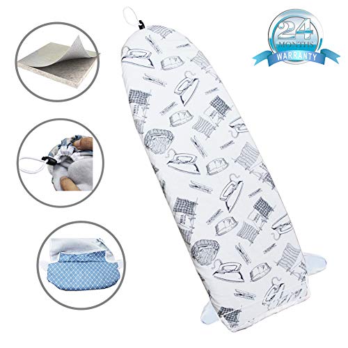 14"x42" Heat Resistance Metallic Over-The-Door Ironing Board Cover Durable Thicken Felt Material Padding Elastic Cord (Iron Pattern)