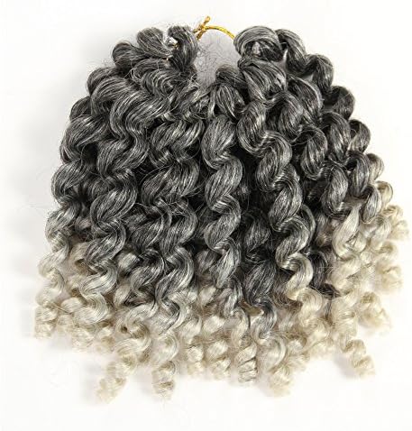 8 inch 3 packs Wand Curl 2X Synthetic Braiding Hair Crochet 22 roots/1pack Jamaican Bounce Synthetic Hair Extension 65g (8 8 8, #Tgray)