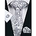 Hi-Tie New Fashion Classic Grey Woven Silk Necktie Tie Hanky Cufflinks set