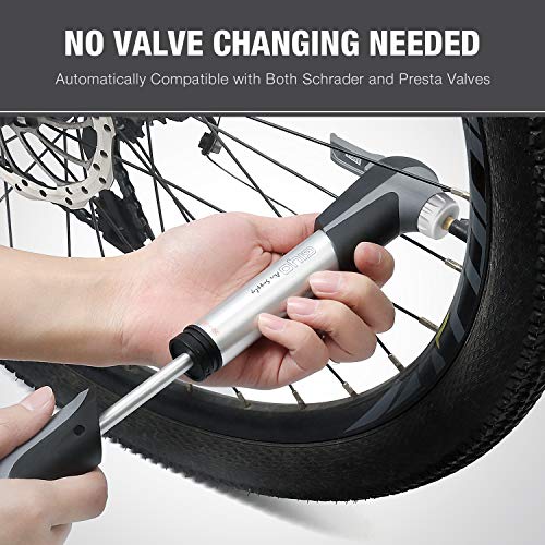 GIYO Mini Bike Pump Portable, 120 PSI High Pressure Bicycle Air Pump Fits Presta & Schrader Automatically Patch and Mount Kits Included