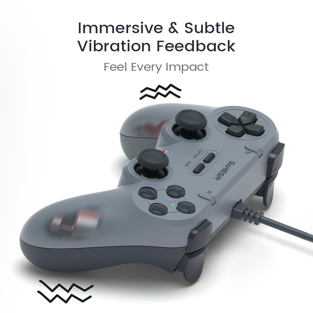 GameSir Tegenaria Lite Wired Controller for PC , Wired 1000Hz Polling Rate, Hall Effect Joysticks and 2 Remappable Buttons, Dual Vibration , Turbo, PC Gaming Controller for Steam/Android/iOS/Switch ( Grey)