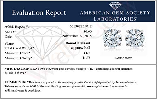 Vir Jewels 2/3 cttw Certified Diamond Stud Earrings 14K White Gold
