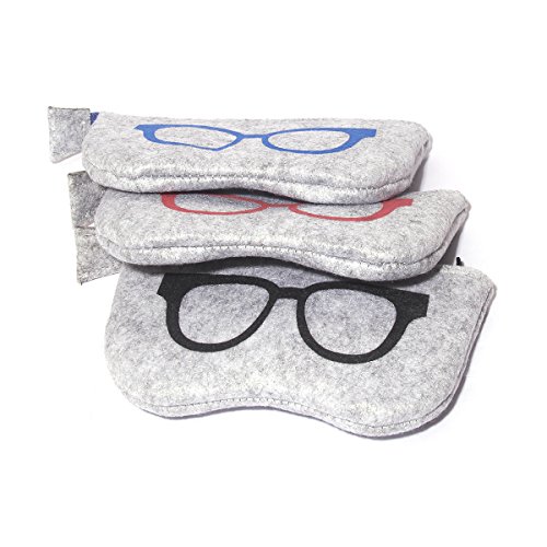 3 Pack Eyeglass Case Pouch, Polersun Portable Soft Felt Sunglasses Case Zipper Ultra Light Glasses Makeup Storage Pouch (Black+Blue+Pink)