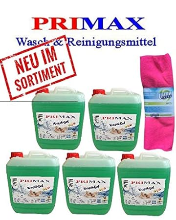 5x5 L Primax Flüssigwaschmittel grün mit Ausgießer u.Microfasertuch Waschgel Konzentrat ähnl.Waschpulver Power Aktiv
