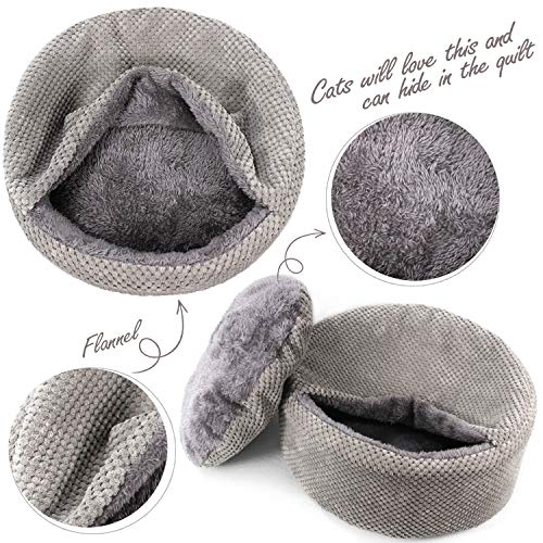 Winsterch Washable Warming Cat Bed House, Round Soft Cat Beds,Pet Sofa Kitten Bed, Small Pet Beds (Gray)