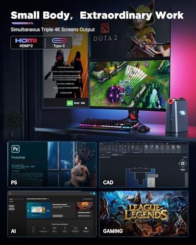 ACEMAGIC AD08 Mini PC Core i9-11900H (4.9GHz, 24MB Cover), 16GB DDR4 512GB SSD, Micro-Computer 3 Adjustable Modes for Gaming/Business [WiFi6/BT5.2/Dual Fans]