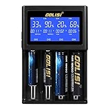 Golisi. Battery Charger for 26650 22650 18490 18350 17670 17500 16340 14500 10440 Li-ion Batteries,with Large LCD Screen, Universal Smart Speedy Wall Charger (4 slot)