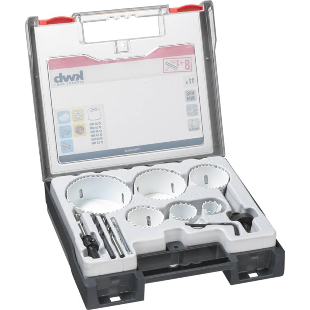 kwb 11-Piece Hole Saw Set with Vario Tooth Design, Includes 6mm Wood Drill Bit, Metal Drill Bit, and Glass Drill Bit