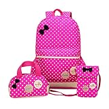 Moonwind Polka Dots Bow 3pcs Kids Book Bag School Backpack Handbag Purse Set for Girls Teen (Rose)