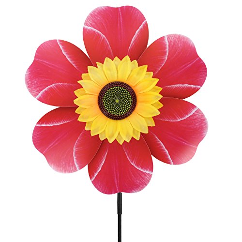 Garden Decor Outdoor Wind Spinner Yard Decoration Sunflower (Red)