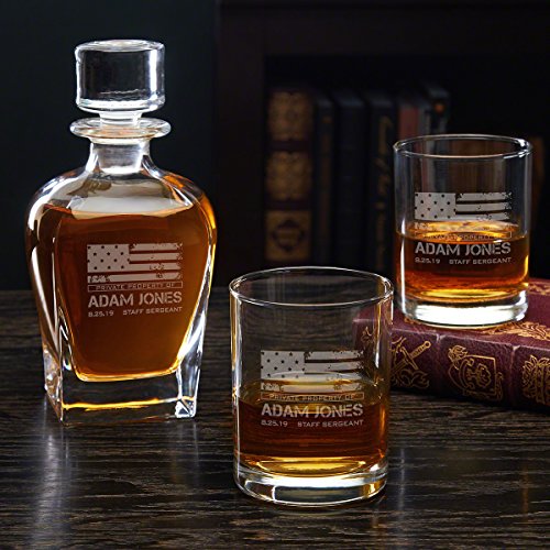 American Heroes Custom Decanter Set with Emerson Rocks Glasses (Personalized Product)