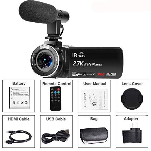 Camcorder 2.7K Video Camera,Vlogging Camera for YouTube WiFi Camcorder Ultra HD 24MP 30FPS 16X Digital Zoom 3.0 Inch Rotatable Touch Screen Support Pause Function & Time-Lapse