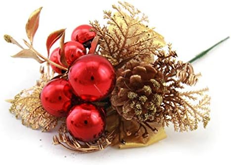 YHaoao Praised Christmas Tree Red Gold Fruit Berry Holly Artificial Flower Pick Home Decor Diy Craft Accessories Garland Wreath(None 2)