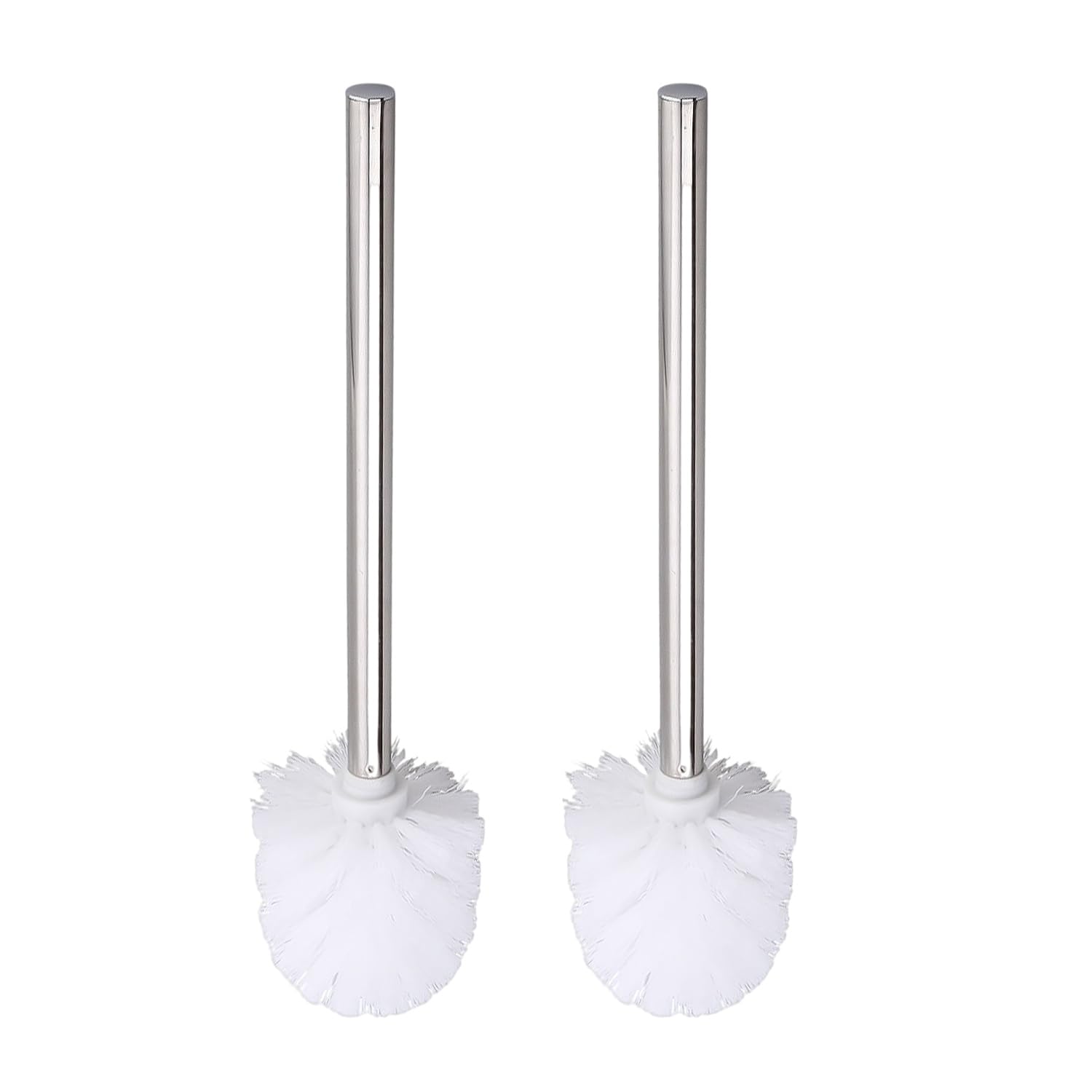2-Piece Stainless Steel Toilet Brush - Long Handle, Replaceable Head (White, 8cm Diameter)