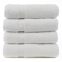 See Eco Cotton Bath Towels - White - Dobby Border - Set of 4 Details