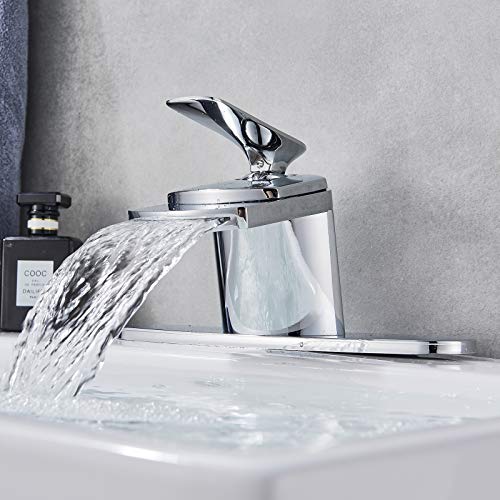 Senlesen Chrome Bathroom Single Handle Waterfall Spout Sink Vessel Faucet Lavatory Mixer Tap with 8-inch Cover Plate