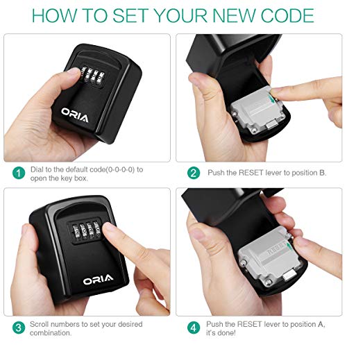 ORIA Key Lock Box, 4 Digit Combination Key Storage Lock Box, Wall