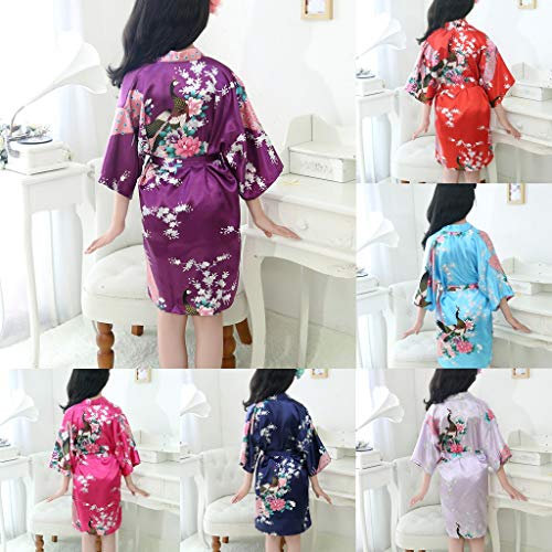 Girls Satin Bathrobe Size 4-12,SMALLE◕‿◕ Girls Ancient Art Print Silk Satin Long Bathrobe Kimono(9 Color) Sky Blue
