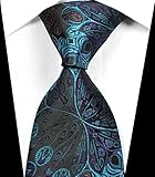EXT Collectino 100% Silk Necktie, New Peacock Feathers Florals Black Blue Purple Flower Fashion Trendy Chick Elegant Formal Business Tie JACQUARD WOVEN Men's Suits Groom Wedding Marriage Party Ties