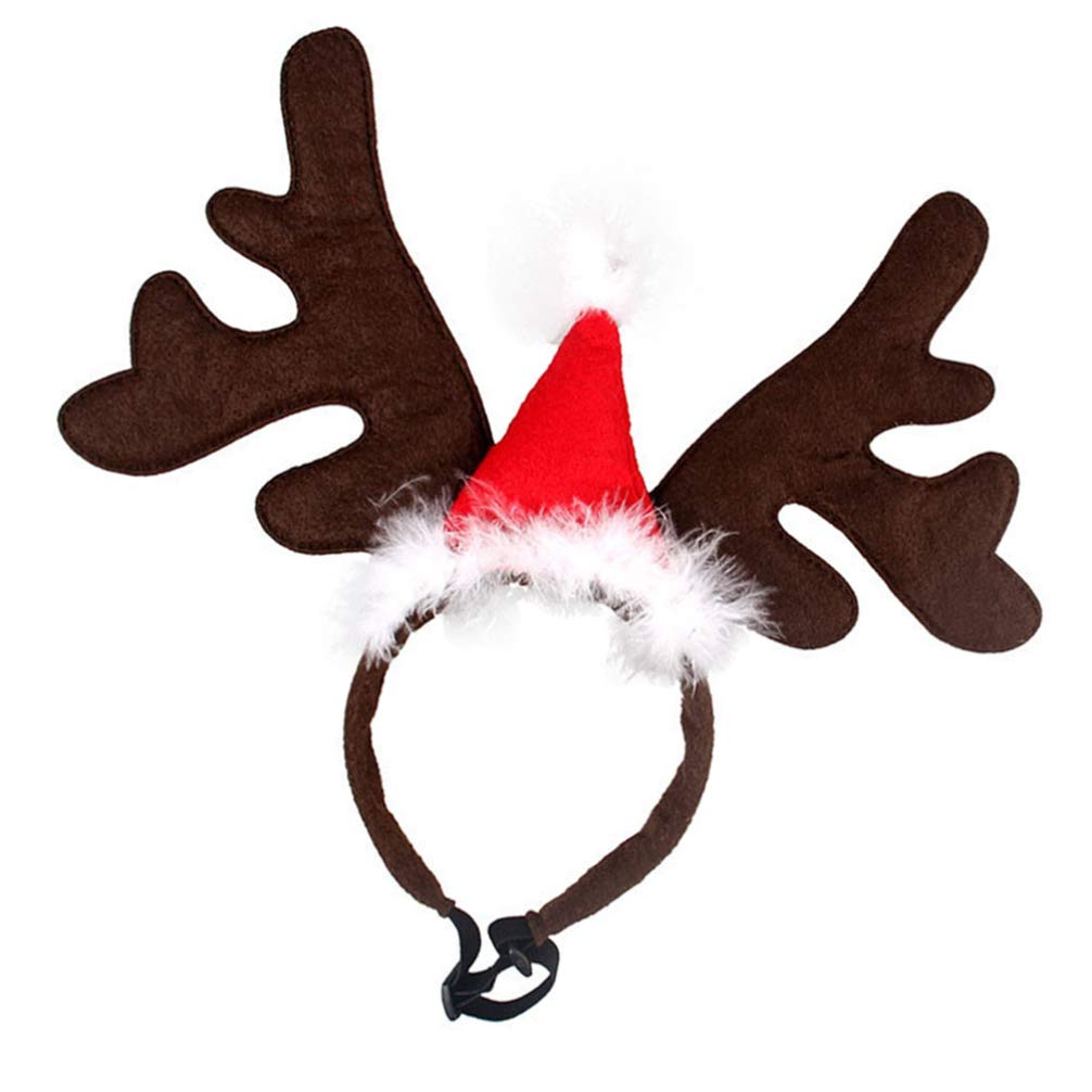 Amosfun Christmas Head Hoop Puppy Dog Headband Antlers Hairband with Santa Hat Christmas Cat Dog Headwear Hair Accessories