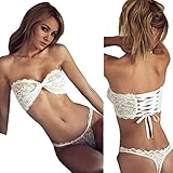 Tenworld Sexy Strap Translucent Lace Bowknot Bra Knicker Briefs Underwear Set (XL = US 10)