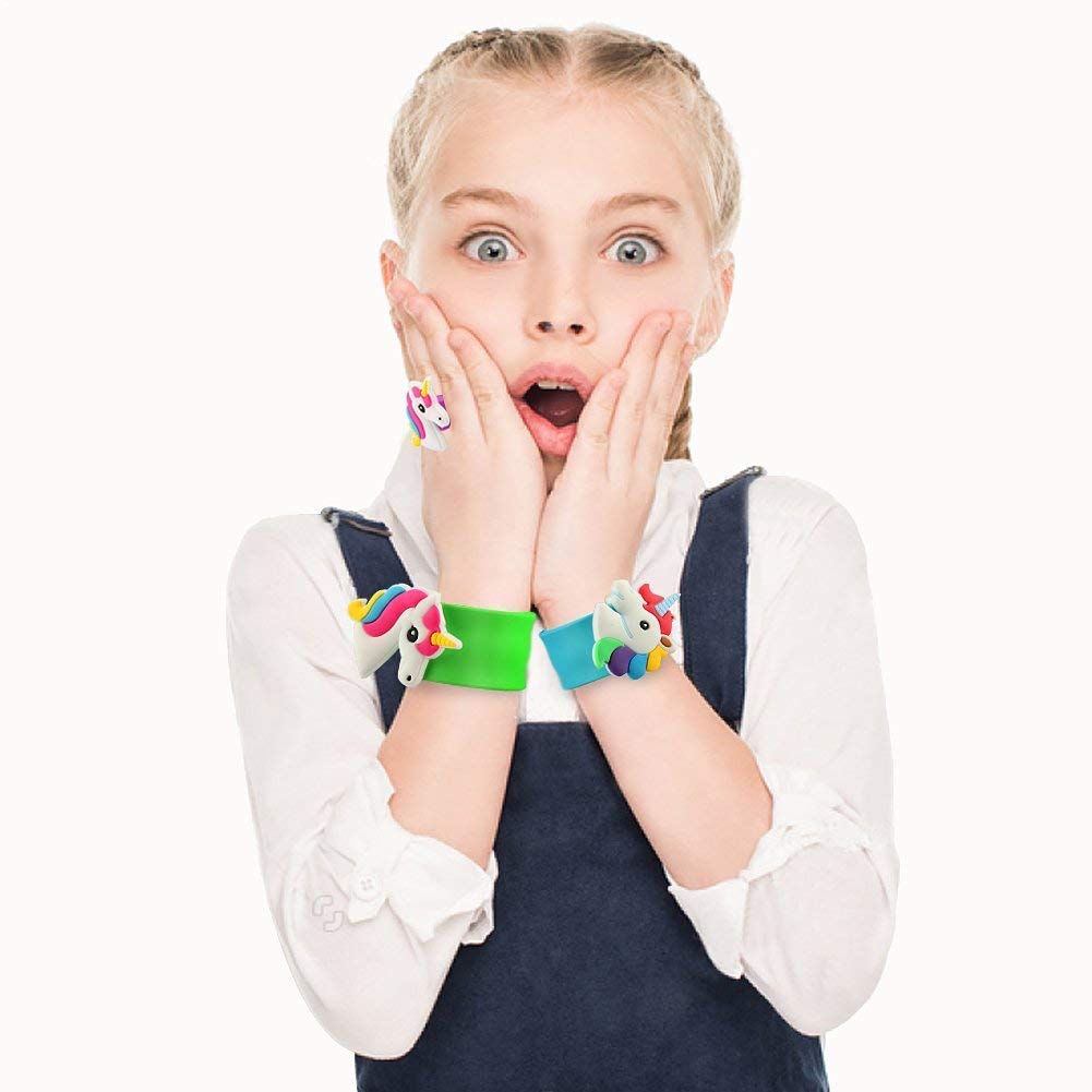 Bracelets Aukcherie pour enfants, 8pcs Bracelets Licorne Slap for Kids Slap Bracelets Giftbox pour les invités à la fête d\'anniversaire, idéal pour les soirées à thème Licorne