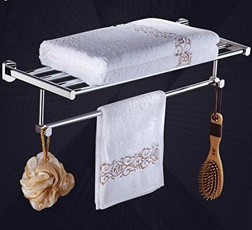 GGHYYO Towel Rack Double Layer Bathroom Shelf Wall-Mounted With Towel Rail 50cm