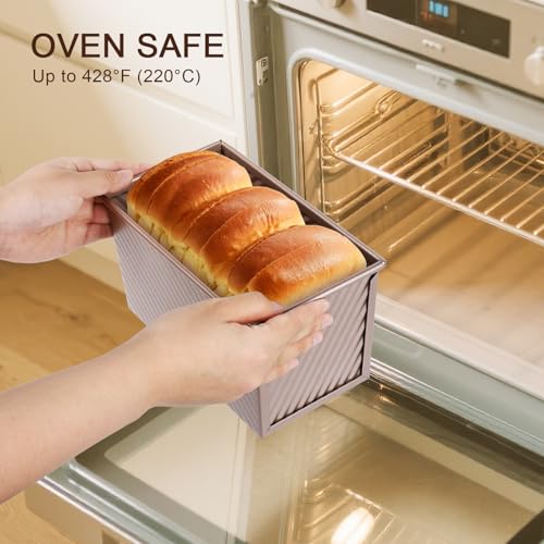 VINATO Set of 2 Bread Mould in Cassette, 21 x 12 x 11.7 cm + 19 x 9.5 x 8 cm Bread Mould with Carbon Steel Lid