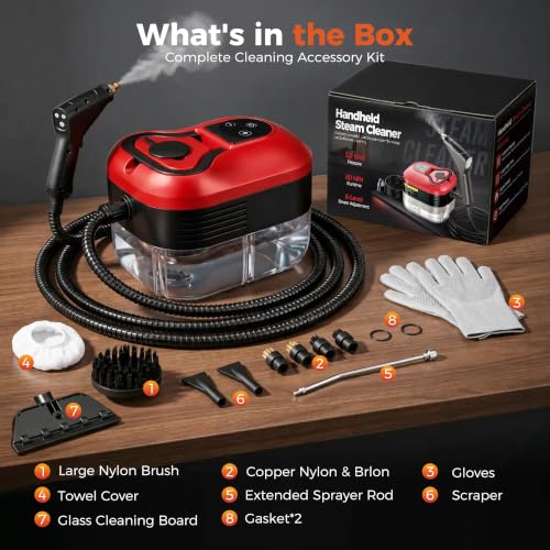 Steam Cleaner, Handheld Steam Cleaner for Cleaning, 1500W Portable Steam Cleaner with 6-Level Adjustable & Quick Heat-Up, Steam Cleaner for Home, Kitchen, Bathroom, Tile, Grout, Dirt, Car Detailing