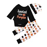 Keepfit Newborn Kids Outfits Clothes Baby Girl Boy Romper Tops+Long Pants+Hat Set for Christmas Thanksgiving and Halloween (6-12 Months, Pumpkin)
