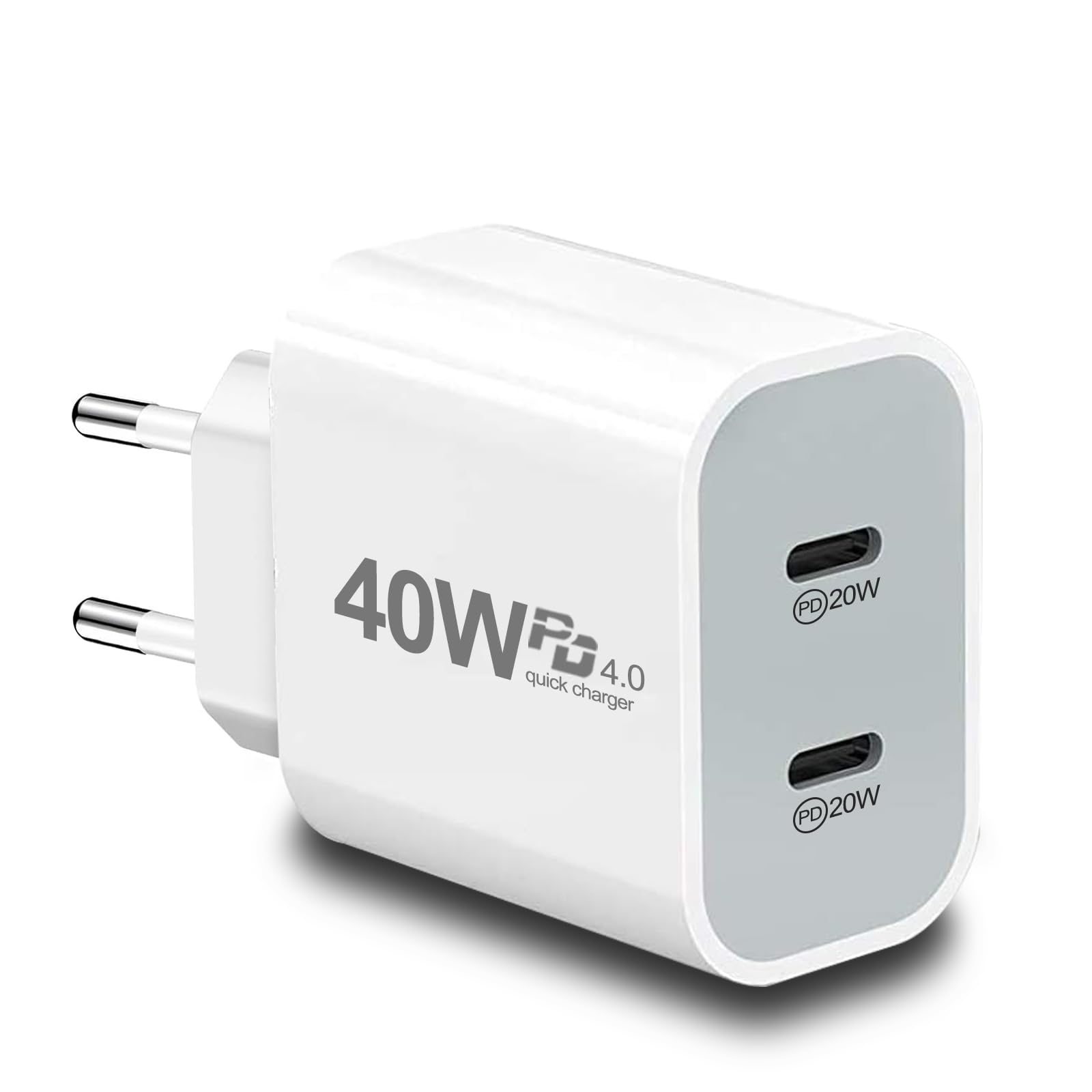 European USB C Charger, 40W PD4.0 European Travel Plug Adapter Dual Type C Fast Charger USA to Europe Plug Adapter for iPhone 17 16 15 14 13 12 11 Plus Pro Max X 8, Galaxy, Android