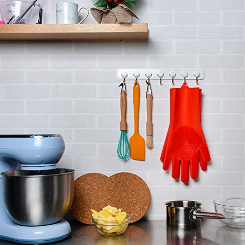 Magic Saksak Silicone Gloves, Silicone Cleaning Gloves for Kitchen Bathroom Cleaning, Pet Hair Care, Car Washing (1 Pair, Red)