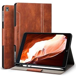 Image of Antbox iPad Case for iPad Pro 9.7/ iPad Air/iPad Air 2 with Built-in Apple Pencil Holder Auto Sleep/Wake Function PU Leather Smart Cover (Brown)