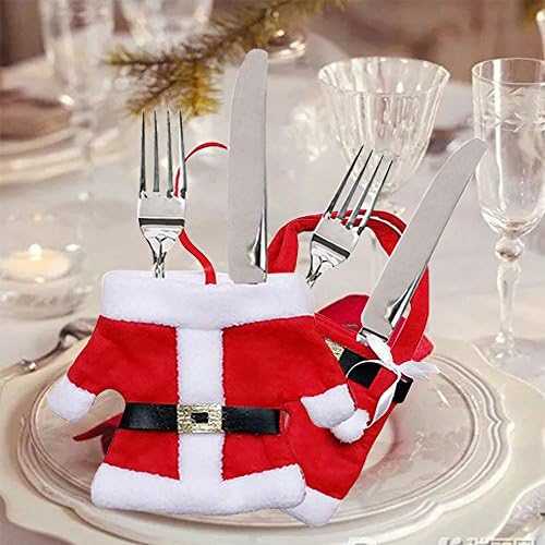 Christmas Cutlery Knife Fork Cover Bags Santa Suit Flatware Cover Tableware Holder Dinnerware Pockets for X'mas Decoration 3 Sets