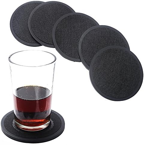 Coasters for Drinks Absorbent Set of 5+5 Black Silicone and Felt Cup Mat for Office and household