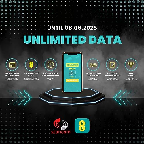 EE 5G Unlimited Data Sim Card - Preloaded each month from now until 8th JUNE 2025 - No Contract & One-off payment - Business-Grade Data Perfect for Wifi Routers, Tablets & Phones.