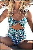 Cupshe Fashion Women’s Lush Leaves Print Back Hook Closure Cut Out at Length One-Piece Swimsuit Beach Swimwear Bathing Suit (M)