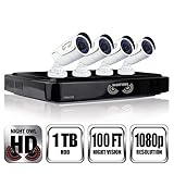 NIGHT OWL C-841-A10 8 Channel 1080P DVR Security System, 4 HD 1080p Cameras 1 TB HDD (Black DVR/White Cam)