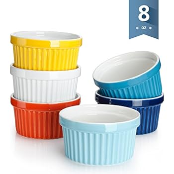Sweese 501.002 Porcelain Souffle Dishes, Ramekins - 8 Ounce for Souffle, Creme Brulee and Ice Cream - Set of 6, Hot Assorted Colors