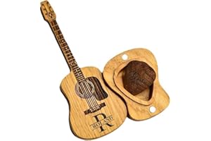 Custom Guitar Picks, Personalized Guitar Picks Holder Wooden Guitar Shape Box with Engraved Name, Gift for Guitar Player