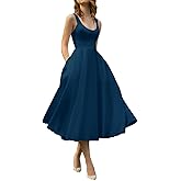 Women's Vintage Satin Cocktail Dresses Tea Length A-Line Prom Dresses Spaghetti Straps Scoop Neck with Pockets 2025