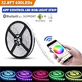 LED Light Strip Kit, 32.8Ft RGB 600 LEDs Waterproof App Strip Lights with 24V Power Supply, Bluetooth Controller and Rope Light Fixing Clips, Supply for Indoor, iOS and Android