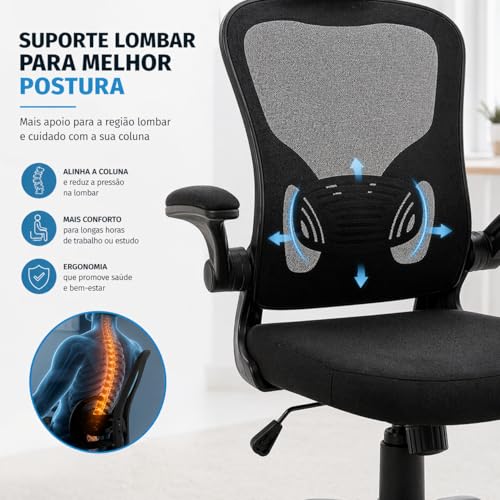 Cadeira Ergonômica para Escritório com Apoio de Cabeça, Cadeira Presidente Giratória Ajustável, Encosto em Tela Mesh Respirável, Conforto para Home Office